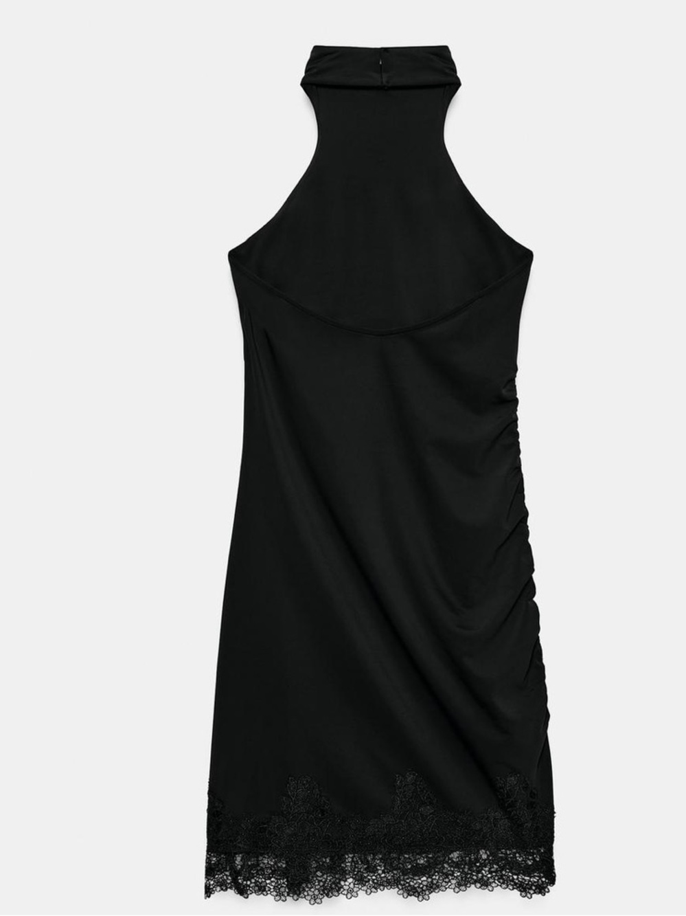 Zara Black Halter Neck Mini Dress with Lace Hem - Picture 6 of 9